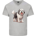 Old English Sheepdog Dog Mens V-Neck Cotton T-Shirt Sports Grey