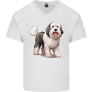 Old English Sheepdog Dog Mens V-Neck Cotton T-Shirt White