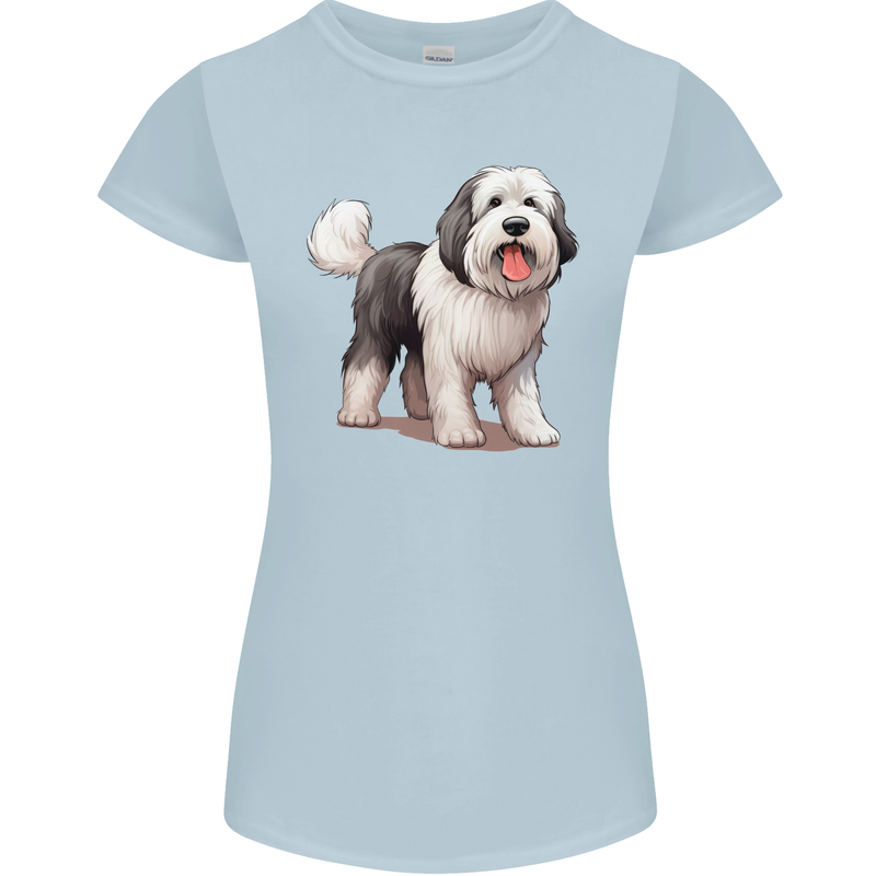 Old English Sheepdog Dog Womens Petite Cut T-Shirt Light Blue