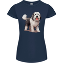 Old English Sheepdog Dog Womens Petite Cut T-Shirt Navy Blue