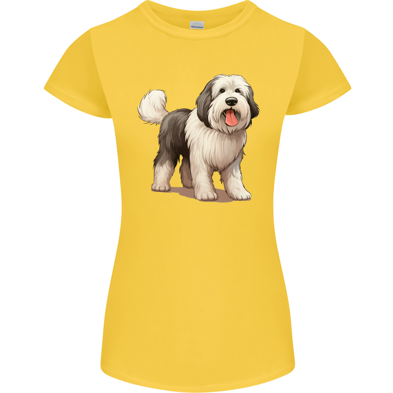 Old English Sheepdog Dog Womens Petite Cut T-Shirt Yellow