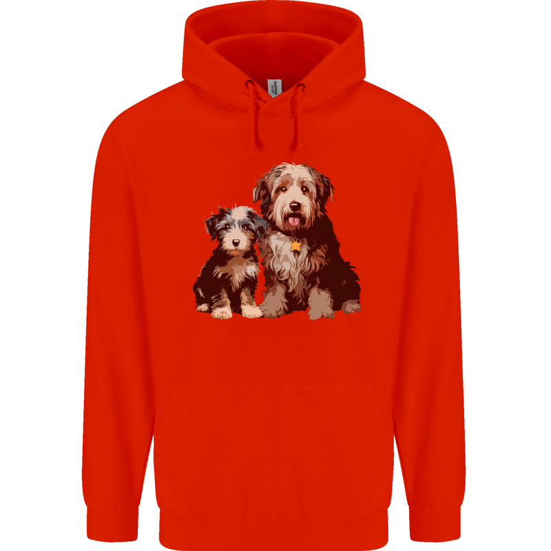 Old English Sheepdog & Puppy Dogs Childrens Kids Hoodie Bright Red