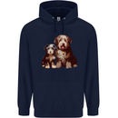 Old English Sheepdog & Puppy Dogs Childrens Kids Hoodie Navy Blue
