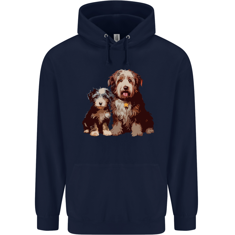 Old English Sheepdog & Puppy Dogs Childrens Kids Hoodie Navy Blue