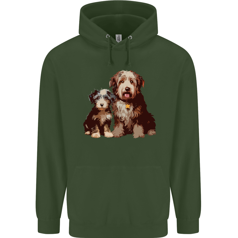 Old English Sheepdog & Puppy Dogs Mens 80% Cotton Hoodie Forest Green
