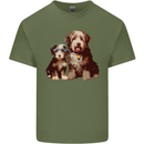 Old English Sheepdog & Puppy Dogs Mens Cotton T-Shirt Tee Top Military Green