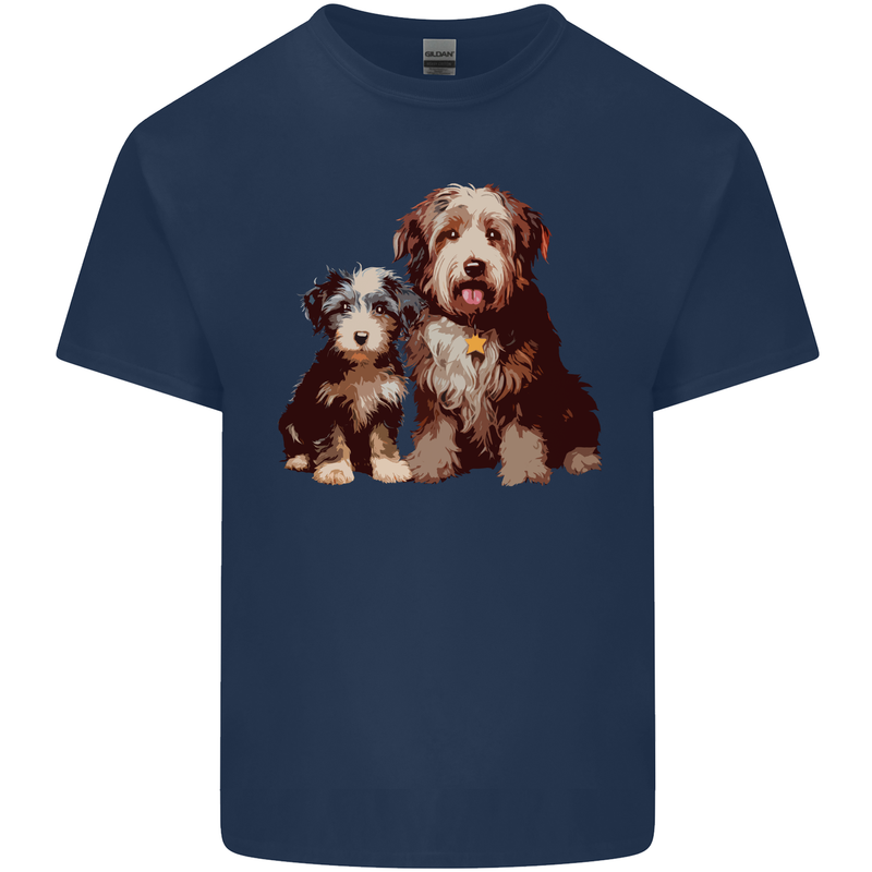 Old English Sheepdog & Puppy Dogs Mens Cotton T-Shirt Tee Top Navy Blue
