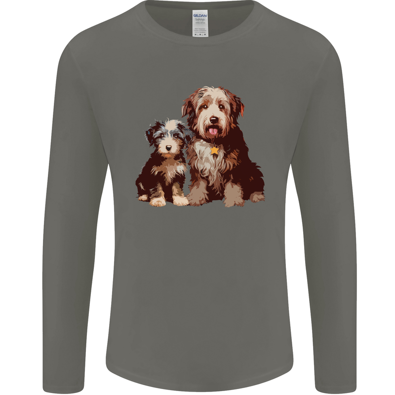 Old English Sheepdog & Puppy Dogs Mens Long Sleeve T-Shirt Charcoal