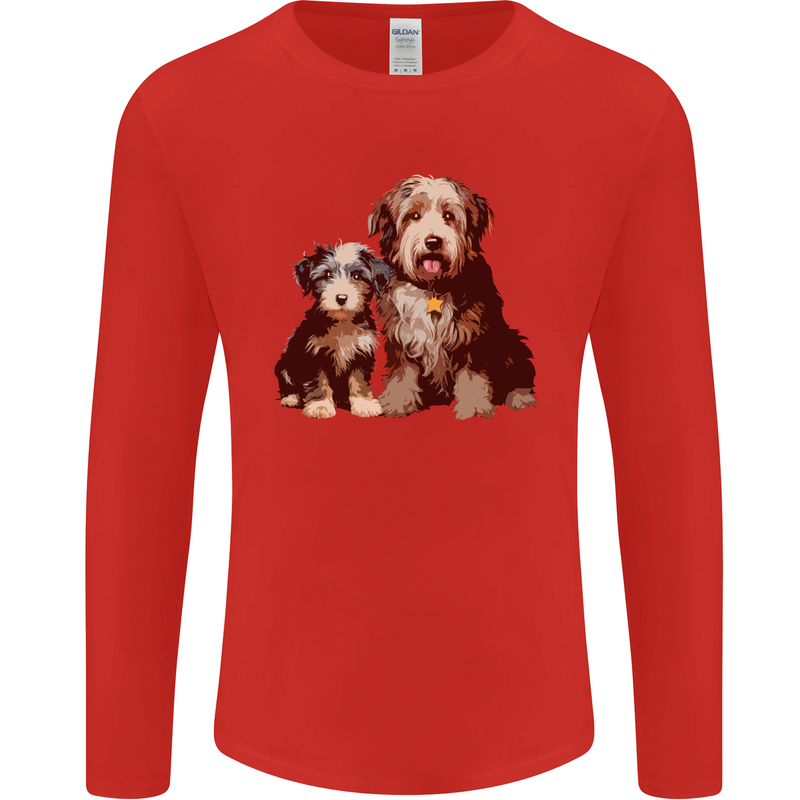 Old English Sheepdog & Puppy Dogs Mens Long Sleeve T-Shirt Red