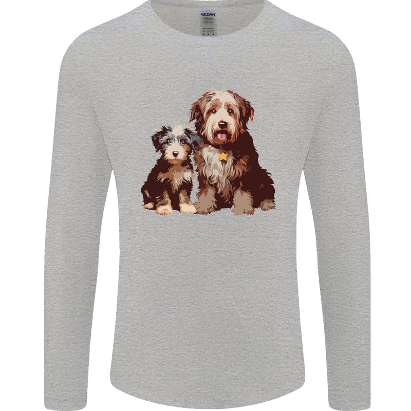 Old English Sheepdog & Puppy Dogs Mens Long Sleeve T-Shirt Sports Grey
