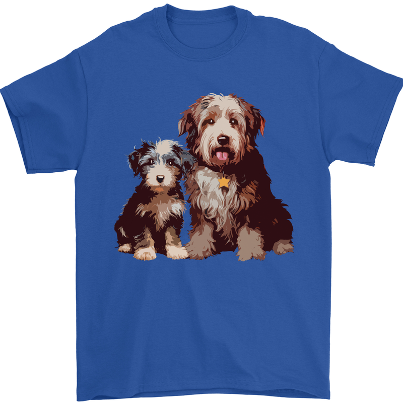 Old English Sheepdog & Puppy Dogs Mens T-Shirt 100% Cotton Royal Blue