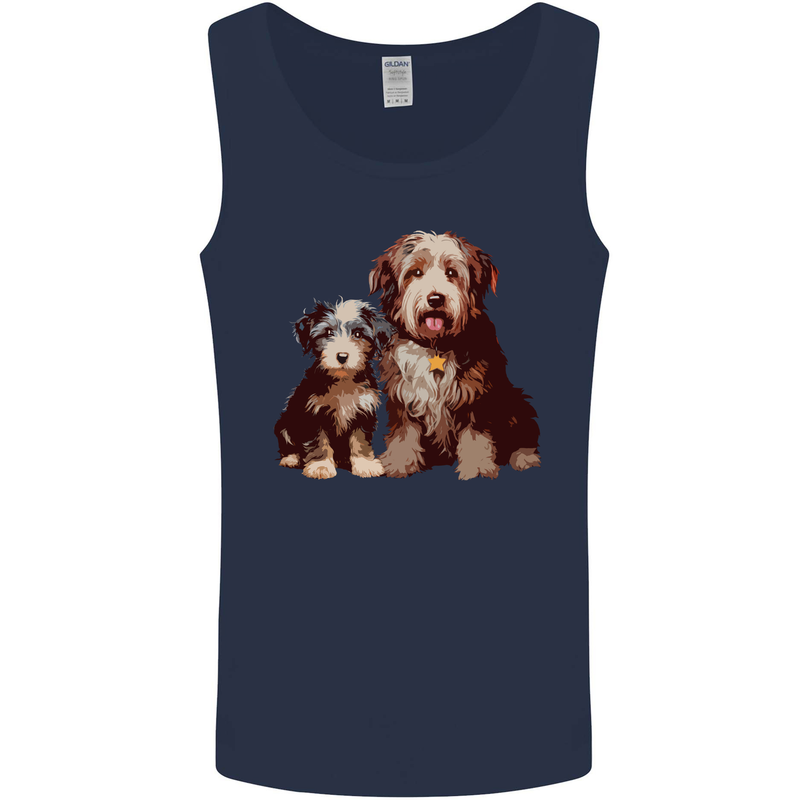 Old English Sheepdog & Puppy Dogs Mens Vest Tank Top Navy Blue