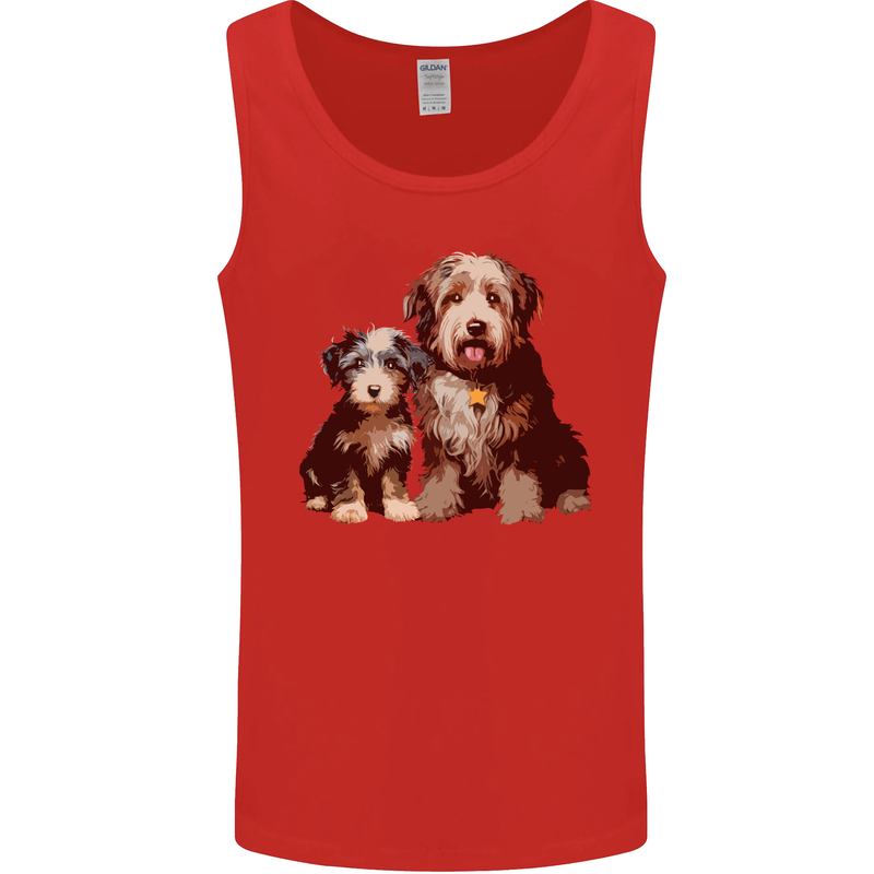 Old English Sheepdog & Puppy Dogs Mens Vest Tank Top Red