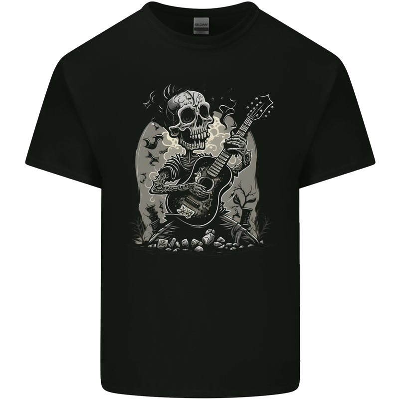 Old Rocker Guitar Player Skull Rock n Roll Music Kids T-Shirt Childrens Black