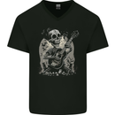 Old Rocker Guitar Player Skull Rock n Roll Music Mens V-Neck Cotton T-Shirt Black