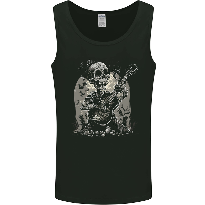 Old Rocker Guitar Player Skull Rock n Roll Music Mens Vest Tank Top Black