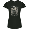 Old Rocker Guitar Player Skull Rock n Roll Music Womens Petite Cut T-Shirt Black