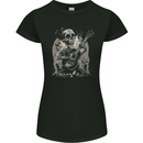 Old Rocker Guitar Player Skull Rock n Roll Music Womens Petite Cut T-Shirt Black