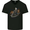 Old School Scooter Rider Moped Man Mens V-Neck Cotton T-Shirt Black