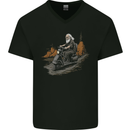 Old School Scooter Rider Moped Man Mens V-Neck Cotton T-Shirt Black