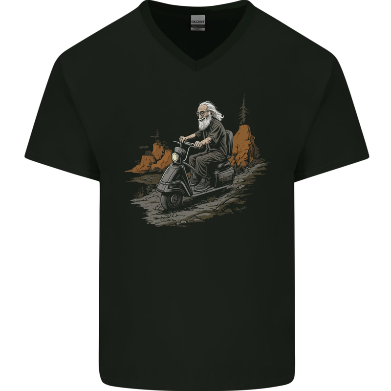 Old School Scooter Rider Moped Man Mens V-Neck Cotton T-Shirt Black