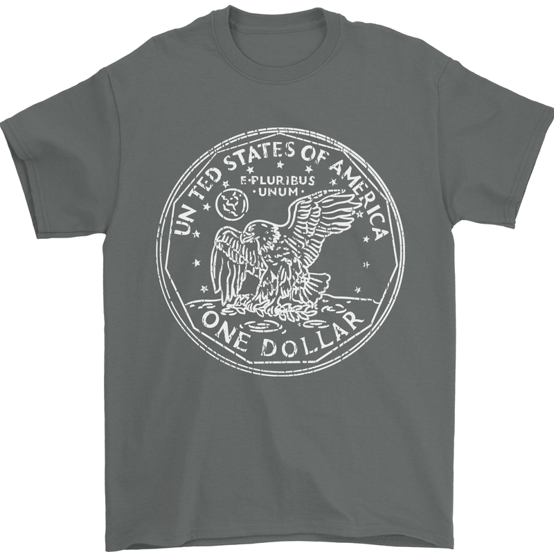 One American Dollar Coin Money Cash USA Mens T-Shirt 100% Cotton Charcoal