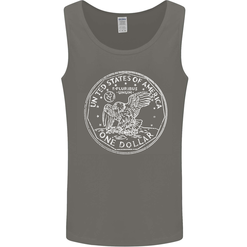 One American Dollar Coin Money Cash USA Mens Vest Tank Top Charcoal