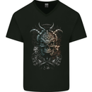 Oni Mask Demon Skull Hannya 1 Mens V-Neck Cotton T-Shirt Black
