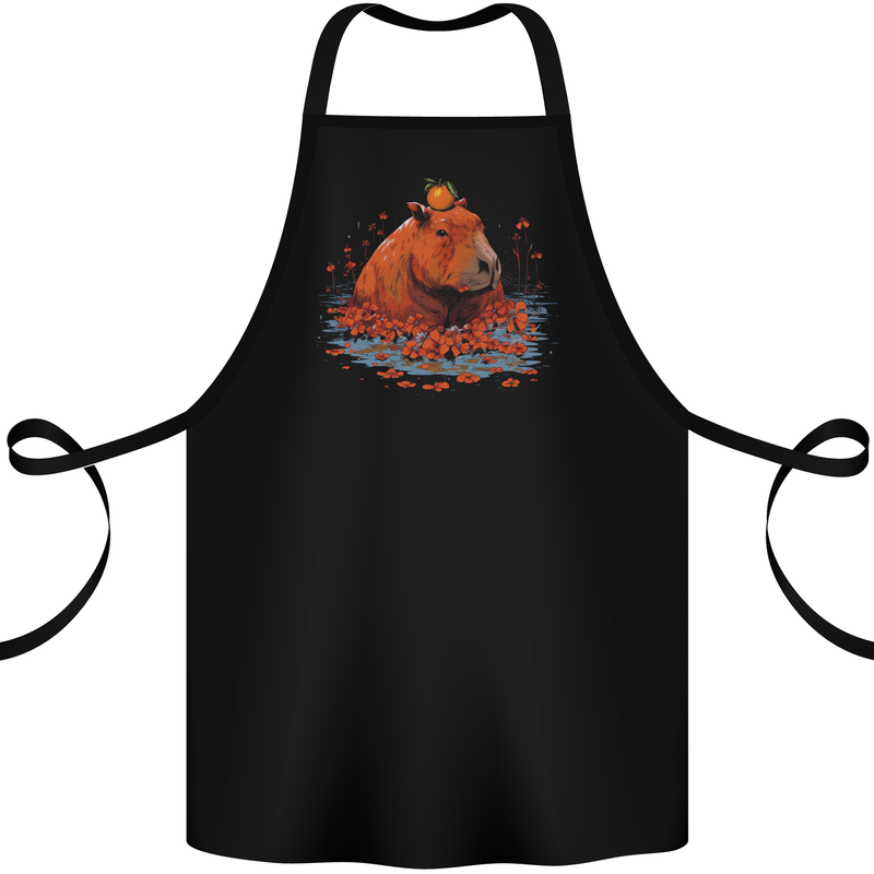 Orange Capybara Cotton Apron 100% Organic Black