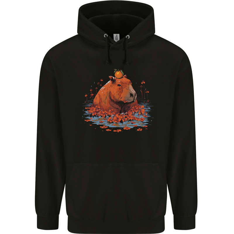 Orange Capybara Mens 80% Cotton Hoodie Black