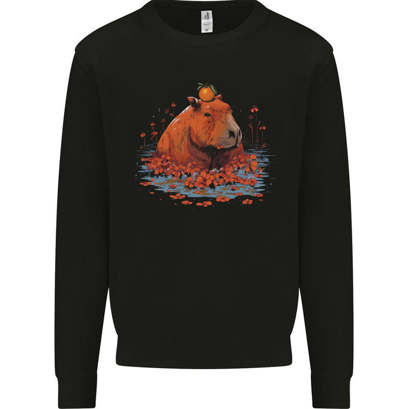 Orange Capybara Mens Sweatshirt Jumper Black