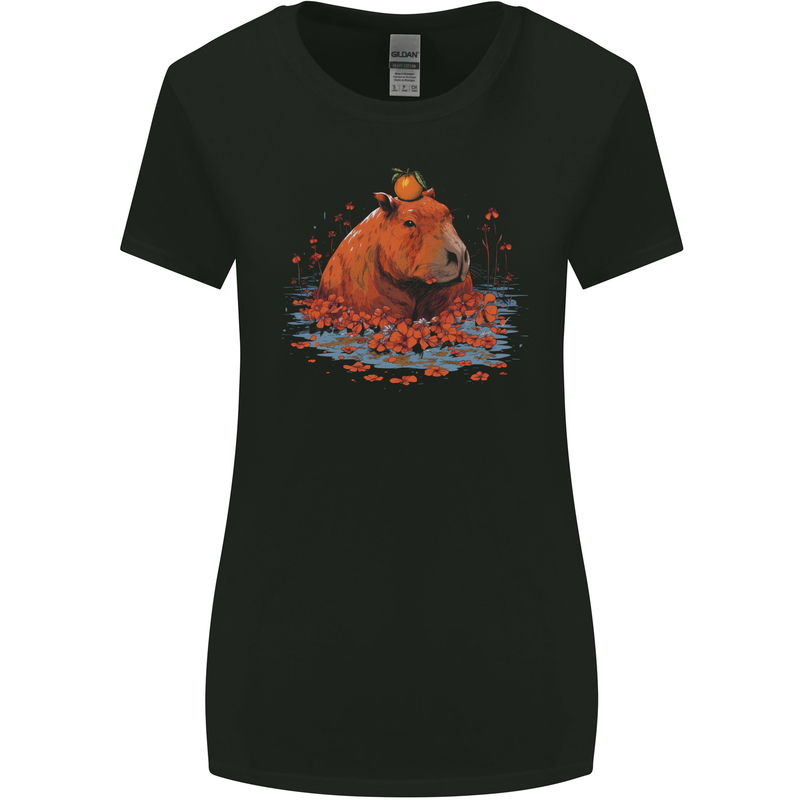 Orange Capybara Womens Wider Cut T-Shirt Black
