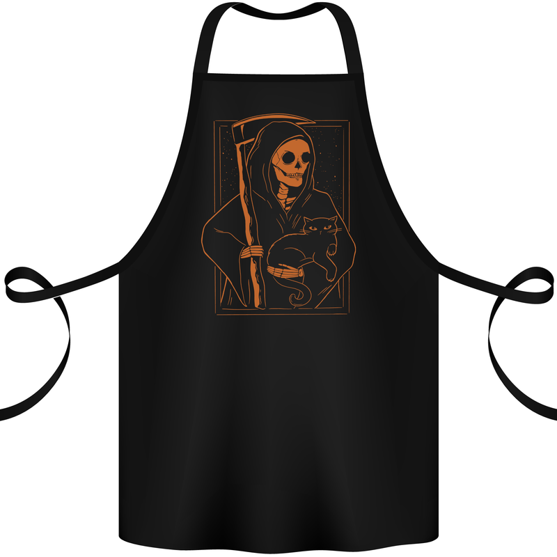 Orange Grim Reaper With a Cat Cotton Apron 100% Organic Black