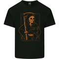 Orange Grim Reaper With a Cat Kids T-Shirt Childrens Black