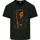 Orange Grim Reaper With a Cat Mens V-Neck Cotton T-Shirt Black