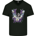 Orchid Angel Gothic Goth Mens V-Neck Cotton T-Shirt Black