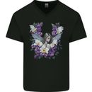 Orchid Angel Gothic Goth Mens V-Neck Cotton T-Shirt Black