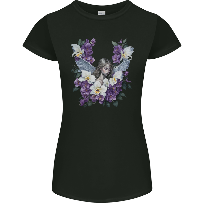 Orchid Angel Gothic Goth Womens Petite Cut T-Shirt Black