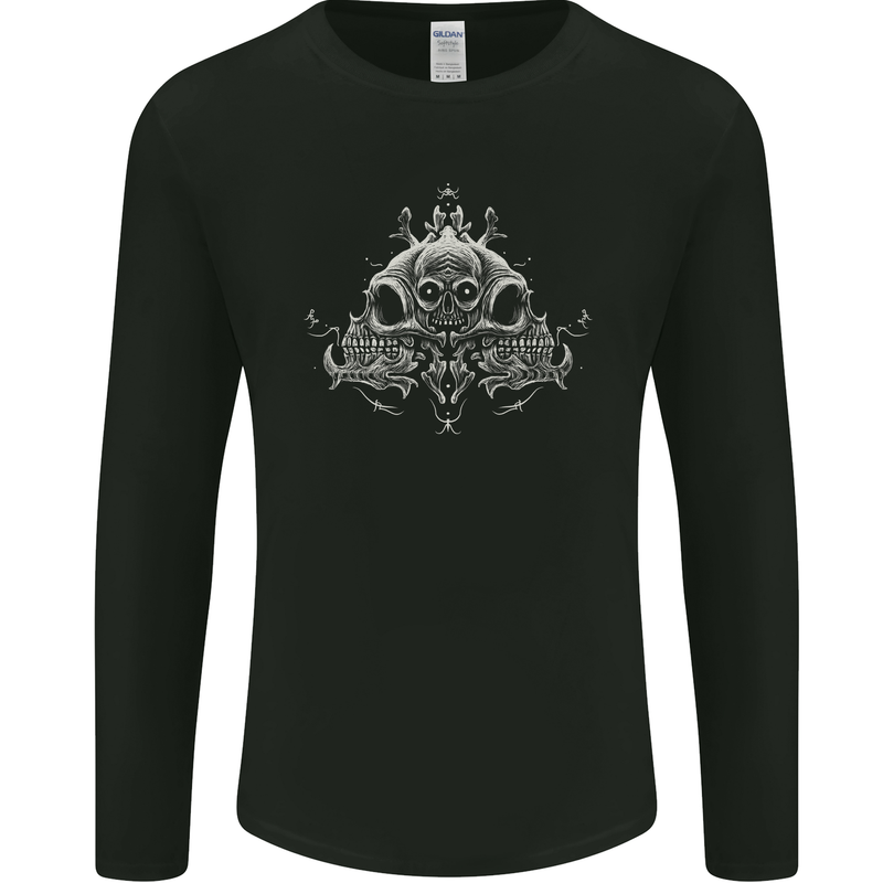 Oriental Skulls Heavy Metal Rock Biker Mens Long Sleeve T-Shirt Black