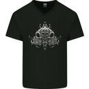 Oriental Skulls Heavy Metal Rock Biker Mens V-Neck Cotton T-Shirt Black