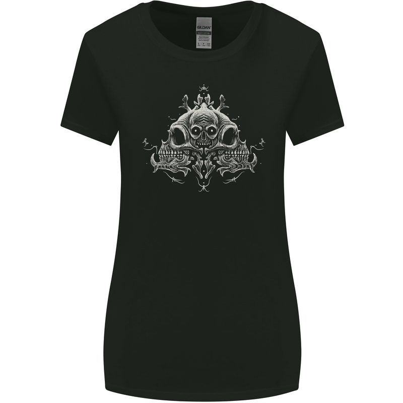 Oriental Skulls Heavy Metal Rock Biker Womens Wider Cut T-Shirt Black