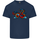 Oriental Style Dragon Mens Cotton T-Shirt Tee Top Navy Blue