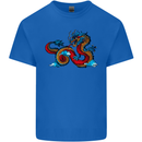 Oriental Style Dragon Mens Cotton T-Shirt Tee Top Royal Blue