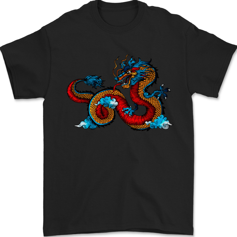 Oriental Style Dragon Mens T-Shirt 100% Cotton Black