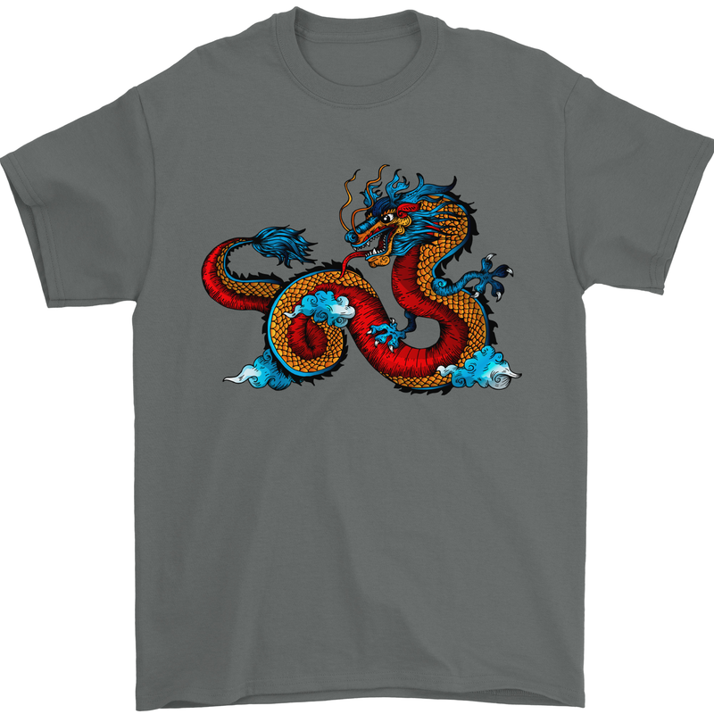 Oriental Style Dragon Mens T-Shirt 100% Cotton Charcoal