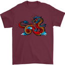Oriental Style Dragon Mens T-Shirt 100% Cotton Maroon