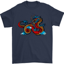Oriental Style Dragon Mens T-Shirt 100% Cotton Navy Blue