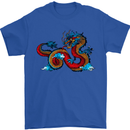 Oriental Style Dragon Mens T-Shirt 100% Cotton Royal Blue