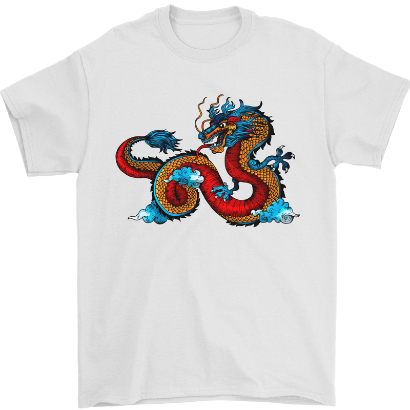 Oriental Style Dragon Mens T-Shirt 100% Cotton White