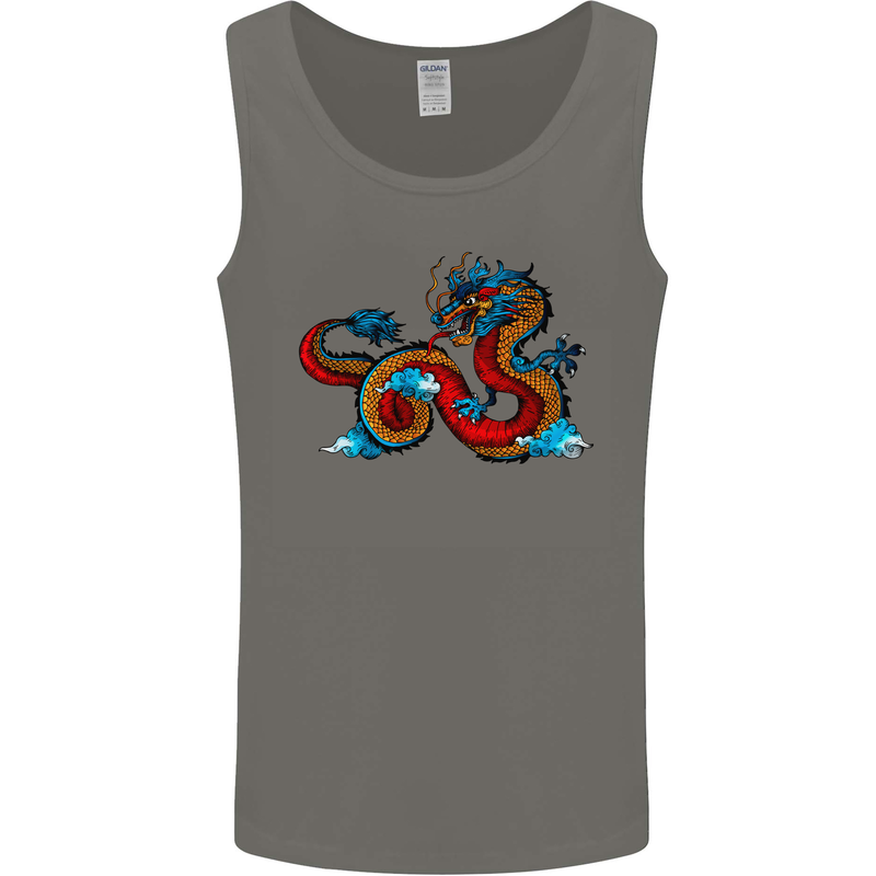 Oriental Style Dragon Mens Vest Tank Top Charcoal